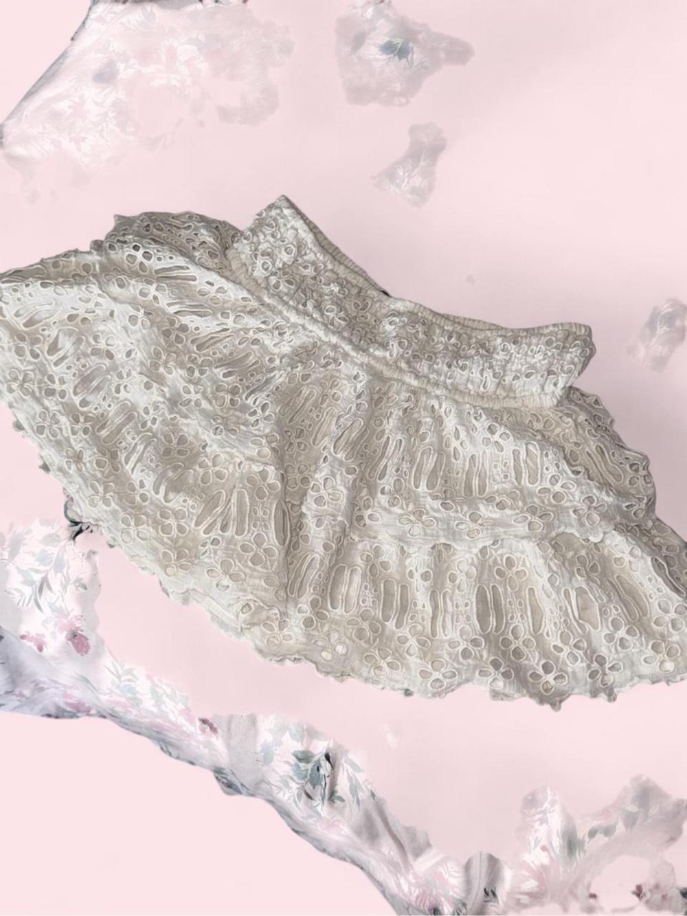 Free People White Eyelet Tiered Mini Skirt